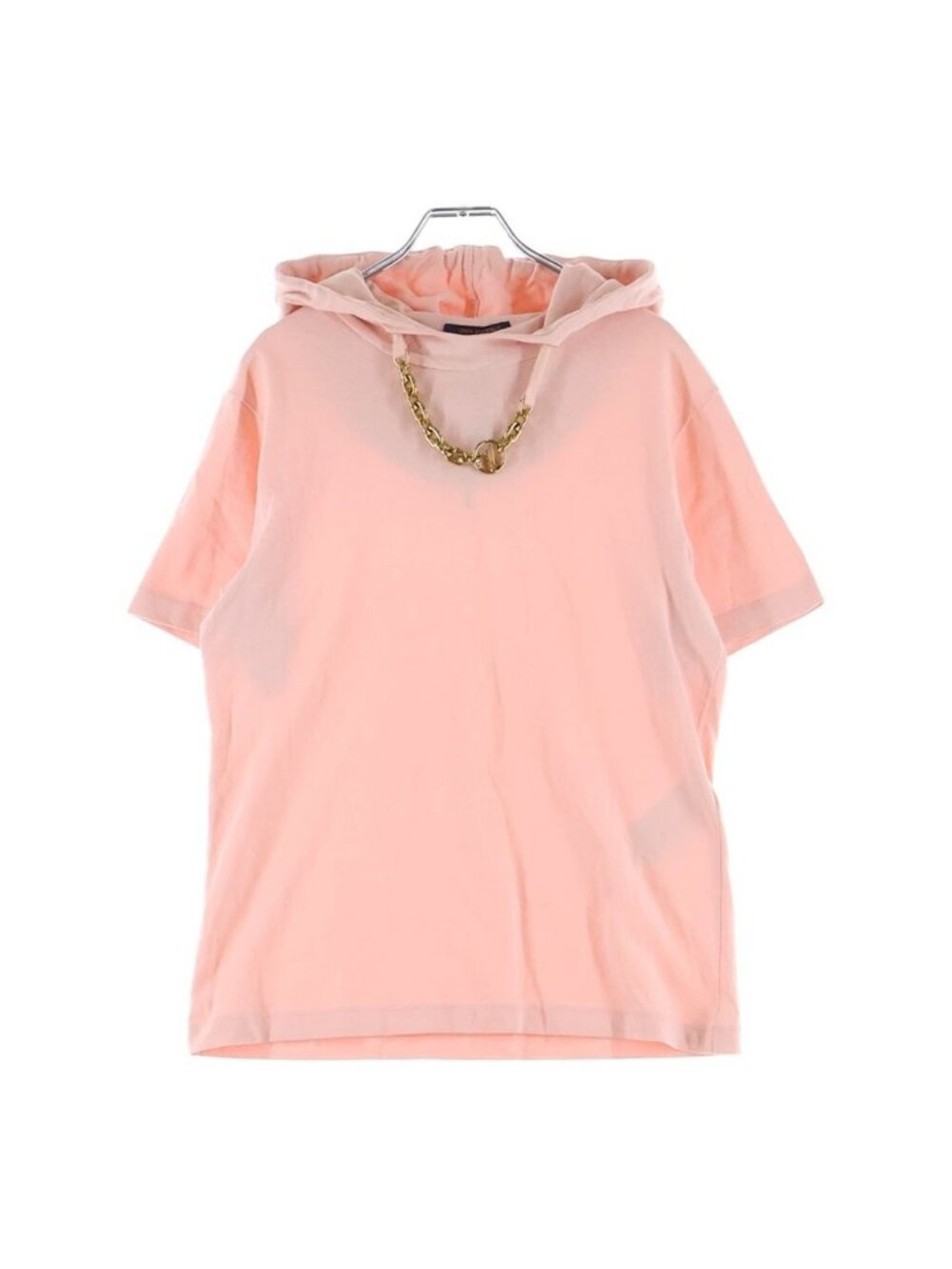 Louis Vuitton Chain Decoration Hooded Short Sleeve T-Shirt Hoodie Top Pink
